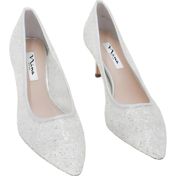 Nina Nikki Evening Pumps Silver Metallic Foil Pointed Toe Dress Heels US 9.5M - Picture 1 of 6